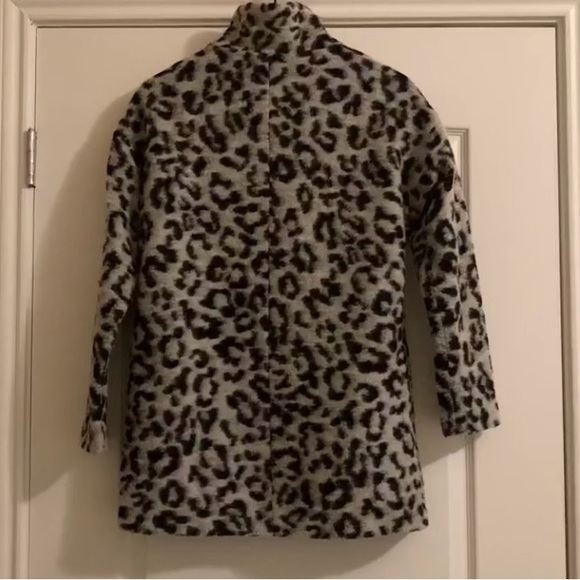 NEXT Grey Leopard Print Wool Coat with Funnel Neck - Picture 10 of 12